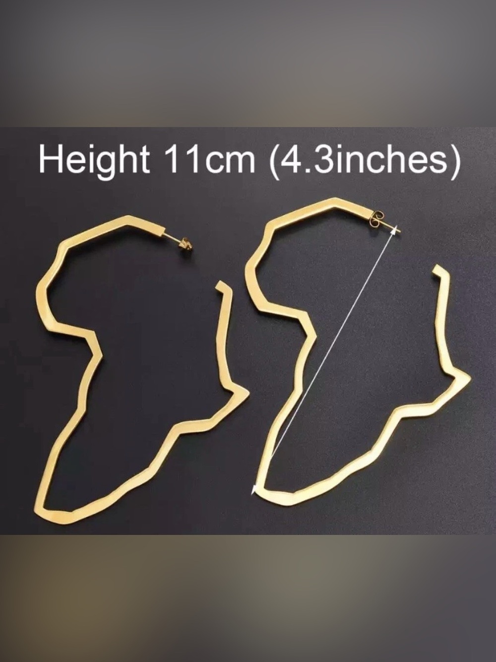African Continent Hoop Earrings Gold Tone Statement Earrings Large 4.3”